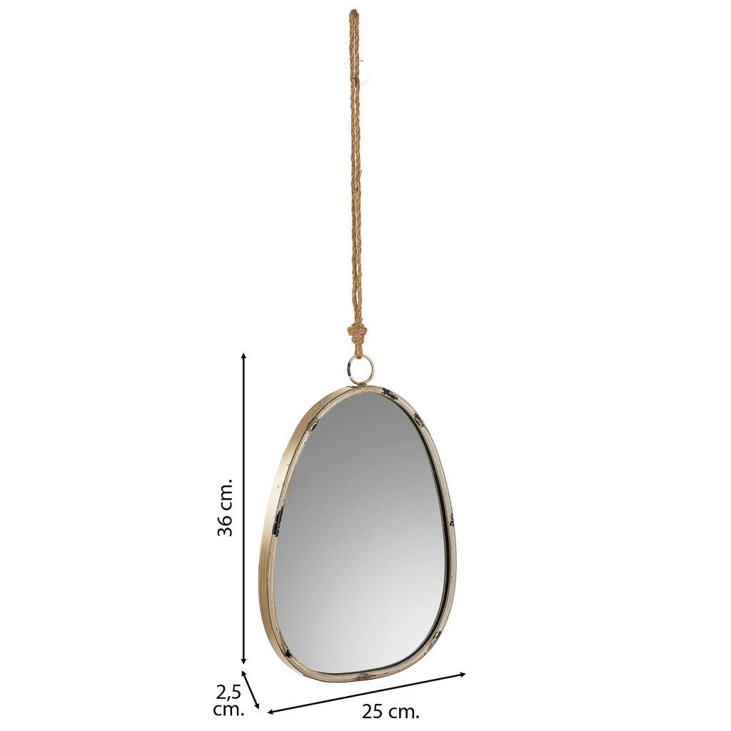 Specchio da parete in metallo oro e corda 25x2,5x36h