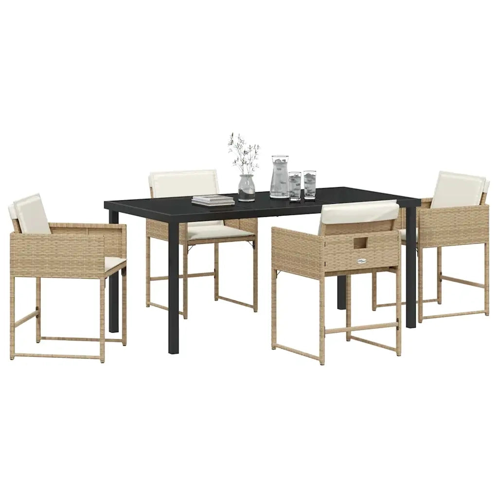 Set da Pranzo per Giardino 5 pcs Beige polyrattan