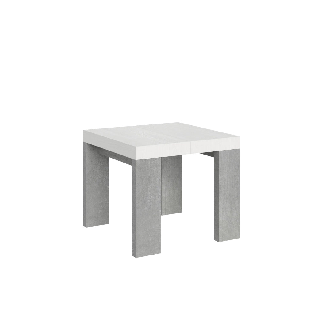 Tavolo Allungabile 90/246x90x77 cm Roxell Mix piano Bianco Frassino - gambe Cemento