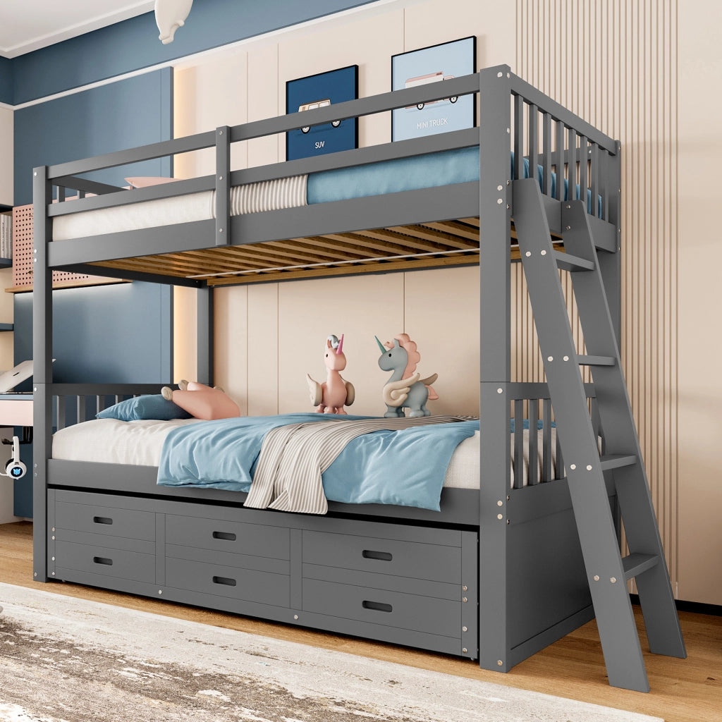 Letto a castello funzione estrabile in pino e mdf 90x200 cm