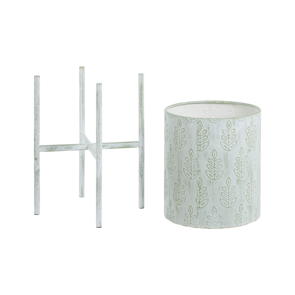 Portavaso Portapiante da Interno in Ferro Verde Menta 35 x 35 x 58 cm Stile Rustico Effetto Vissuto
