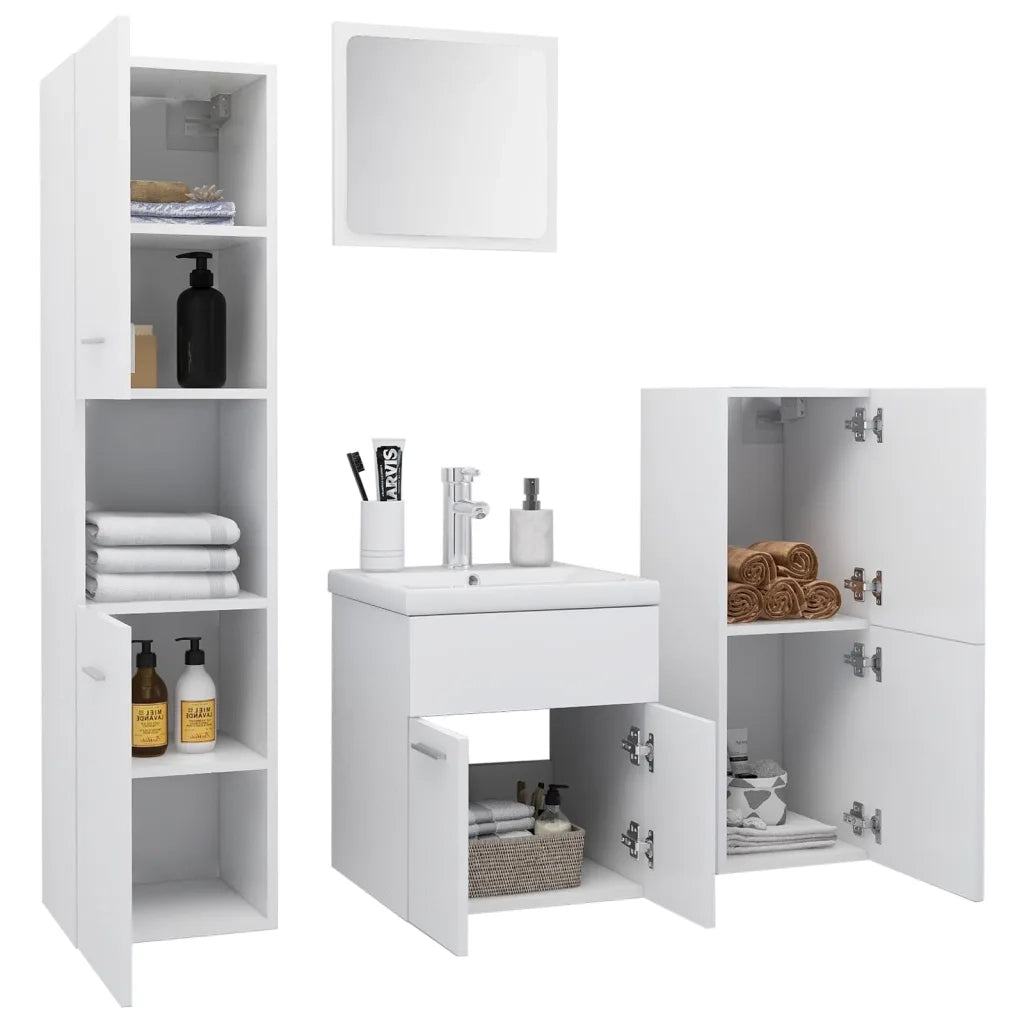 Set Mobili da Bagno | Armadio da bagno Bianco in Truciolato