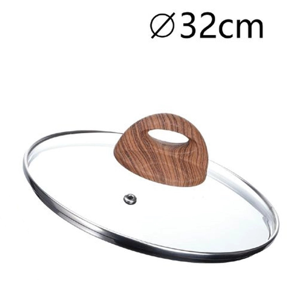 Trade Shop - Coperchio In Vetro Temperato Per Pentola Padella Ricambio ø16 A 32cm Pomello Effetto Legno -    -diametro 32cm   -
