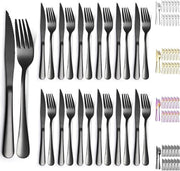 Steakbesteck 24-Delig in Titanio Gecoato Acciaio Inossidabile - Forchette da Tavola Forchette da Carne Forchette da Bistecca Resistenti al Lavastoviglie