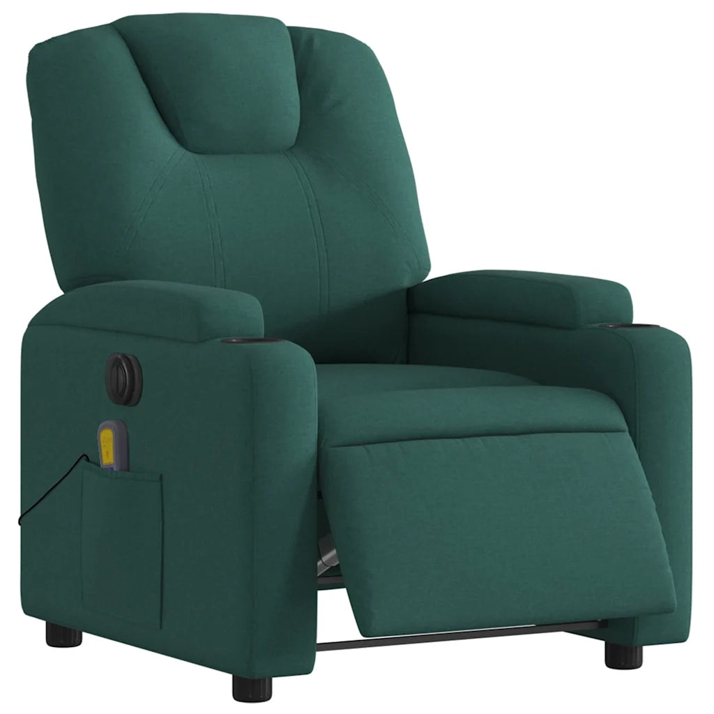 Poltrona Massaggiante | Sedia Relax Reclinabile Elettrica Verde Scuro Tessuto