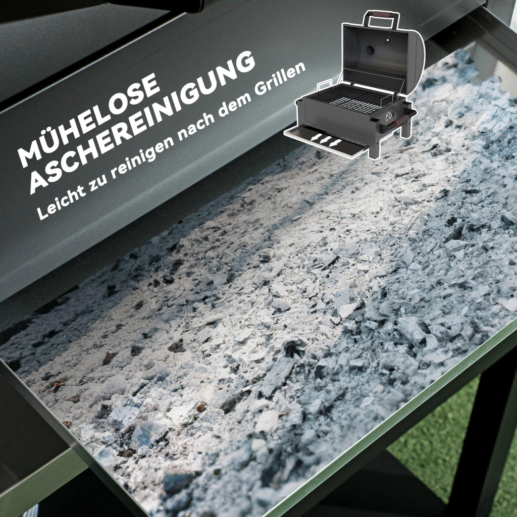 Barbecue a carbone con coperchio, griglia riscaldante, cassetto cenere, termometro, inox ¨C zephmum ¨C Nero/Rosso 67x53x55cm