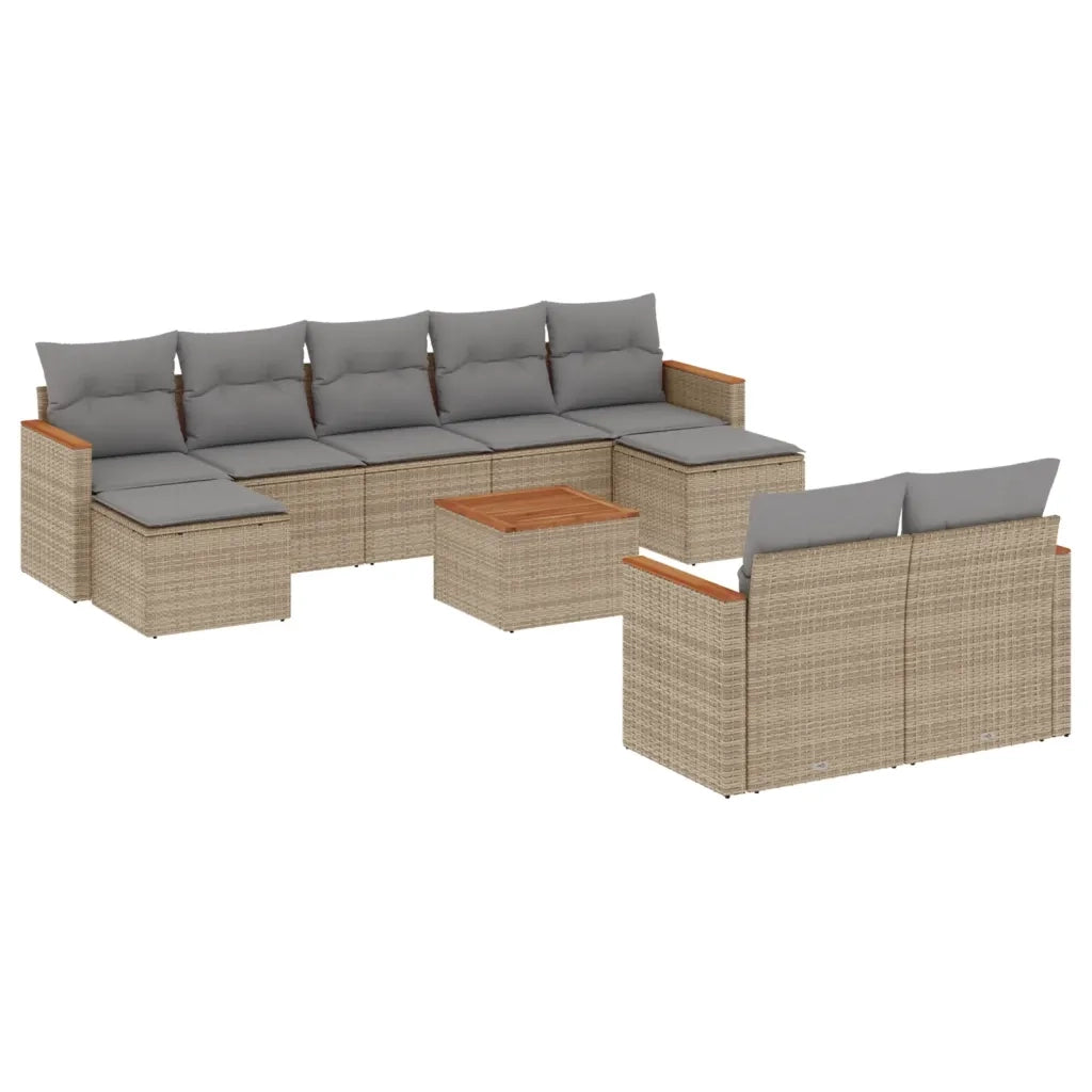 Set Divano da Giardino 10 pz con Cuscini Beige in Polyrattan