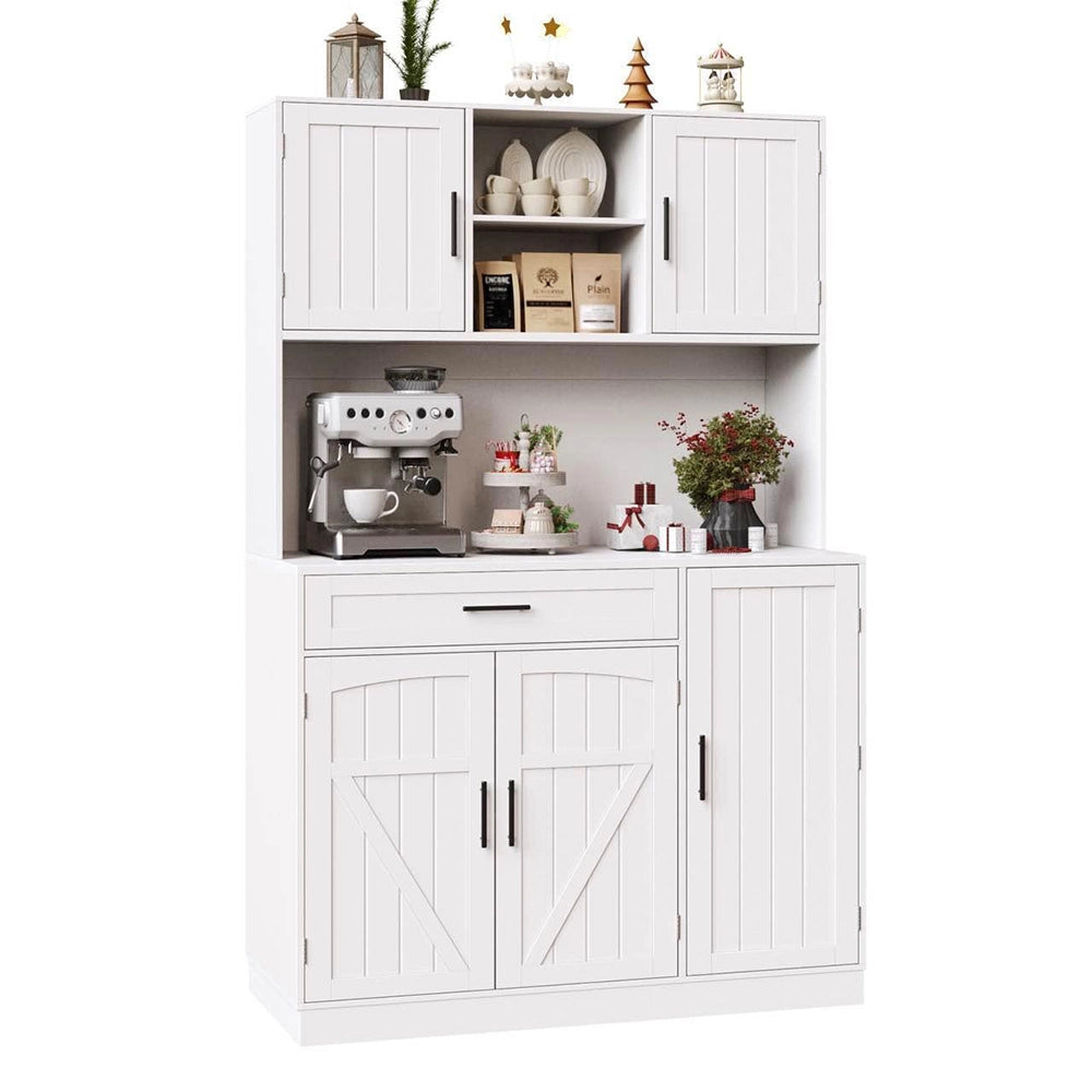 Armadio laterale per cucina - Xylo - 110x38x180cm - Bianco - Stile cottage, 5 porte, LED e presa elettrica