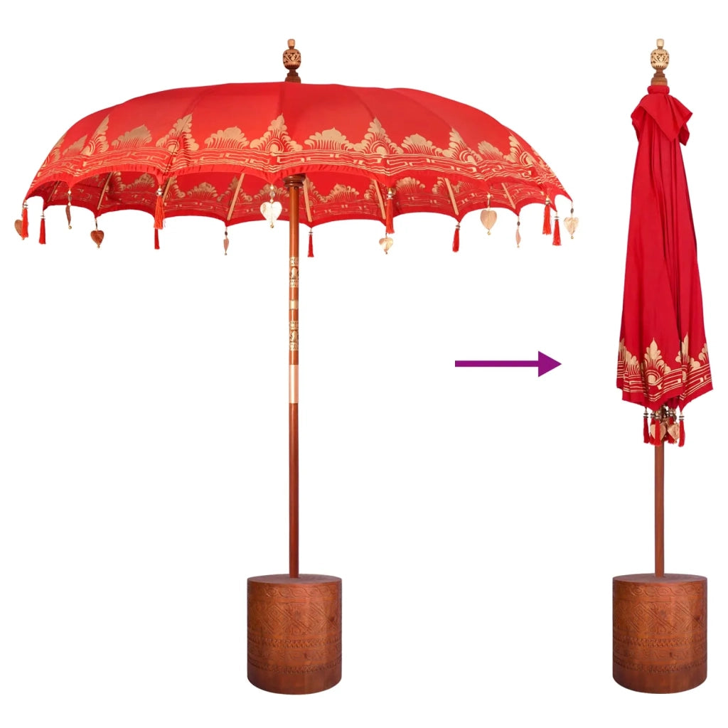 Ombrello balinese con base Rosso e Marrone 220 x 220 x 295 cm 3433025