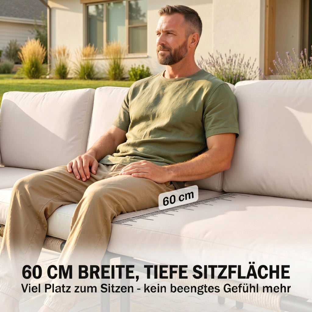 Set Divano da Giardino Polyrattan 5 Pezzi ¨C Zephmum ¨C Grigio con Tavolino Vetro e Cuscini