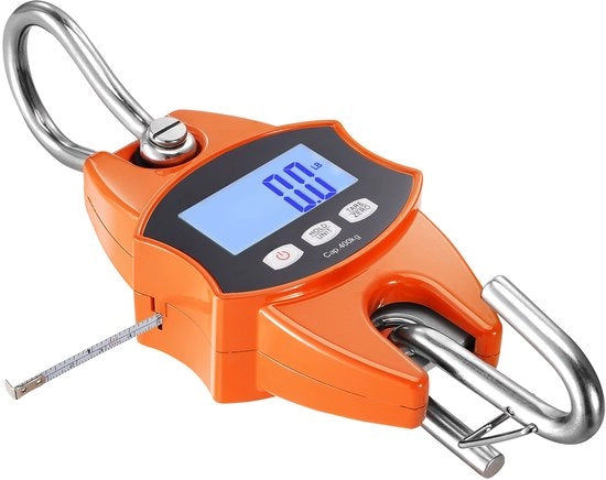 Ponderale digitale bilancia, 400 kg, bilancia da appendere robusta, con schermo LCD, minimozzo con gancio per uso agricolo, caccia, pesca, esterno, garage (arancione)