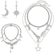 Set di collana, bracciale e orecchini Star Moon - gioielli punk per donne
