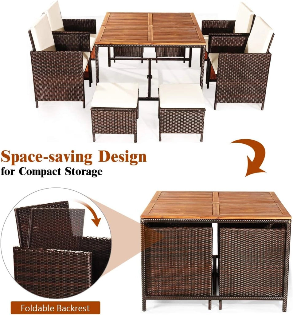 Set di mobili da giardino 8 sedie con tavolo, set da 9 mobili da giardino in rattan, con tavolo da balcone, 4 sedie da pranzo e 4 sgabelli scorrevoli (cuscini beige), KZ03907