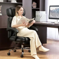 Sedia da Ufficio in Pelle PU con Poggiapiedi, Poggiatesta Regolabile e Supporto Lombare, Nero