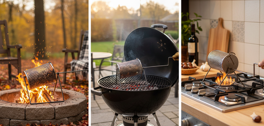 Padella per Castagne Girevole 85xØ18 cm con Supporto Rialzato in Acciaio