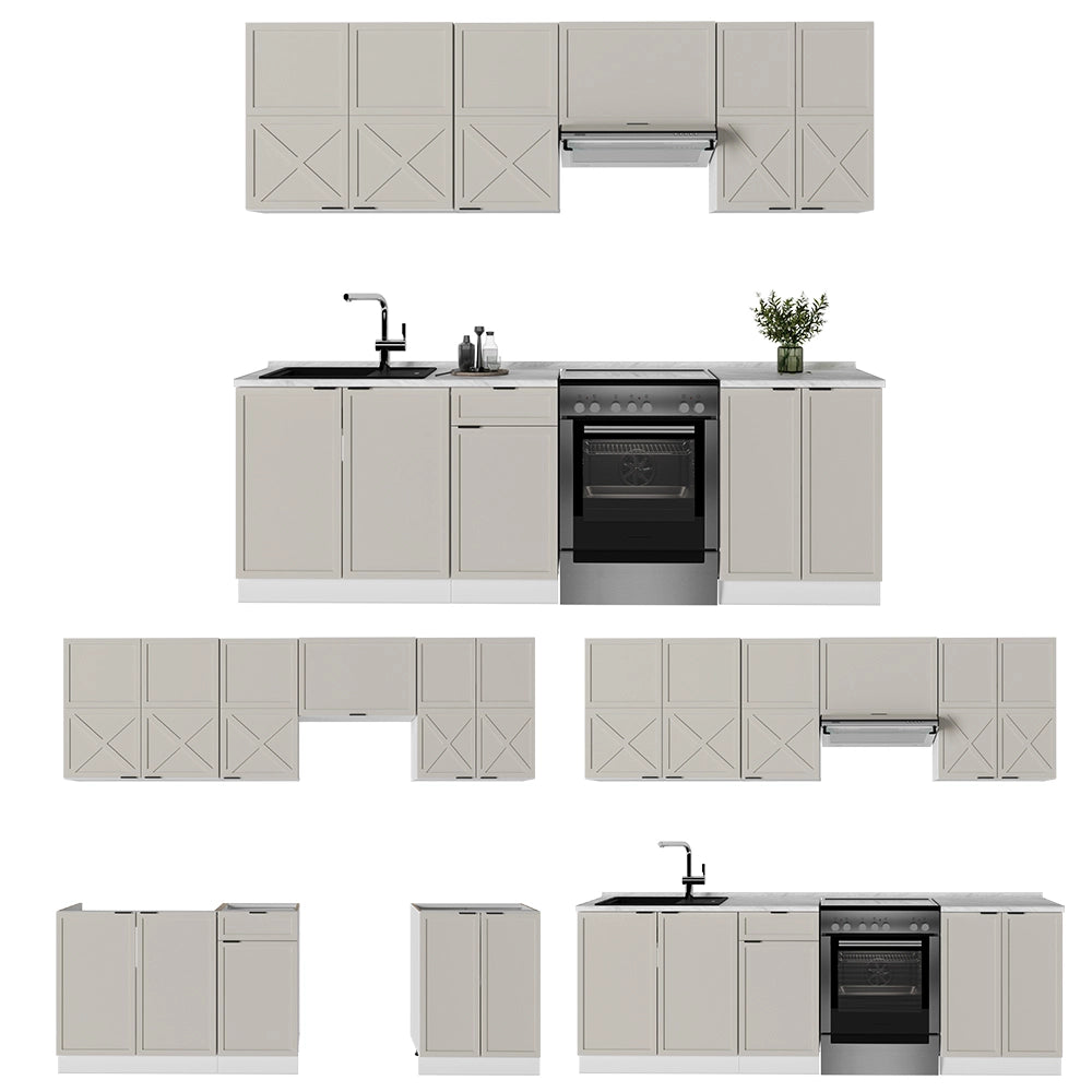 Cucina componibile Fame-Line GrigioBeige/Bianco 240 cm, PL Marmo Vicco