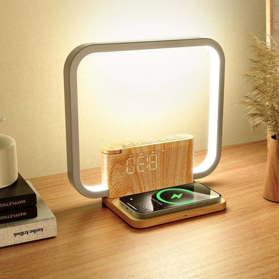 Lampada notturna con funzione ricarica, luce sveglia, aiuto al sonno e lampada da tavolo - caricatore wireless, 10 W, 10 suoni naturali, regolazione di luminosità touch, 3 livelli di illuminazione - per camera da letto, soggiorno, ufficio
