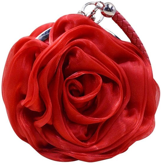 Clutch con stampa di rose per donne, borsa da sera, cinturino mini, portafoglio per matrimonio, festa, cellulare (rosso)