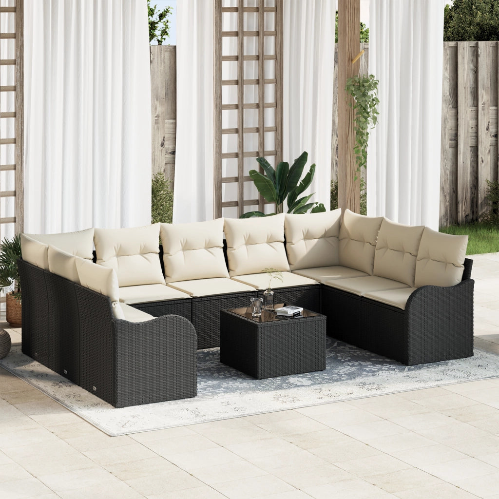 Set Divano da Giardino 9 Pezzi con Cuscini Marrone Polyrattan