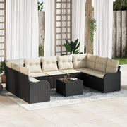 Set Divano da Giardino 9 Pezzi con Cuscini Marrone Polyrattan