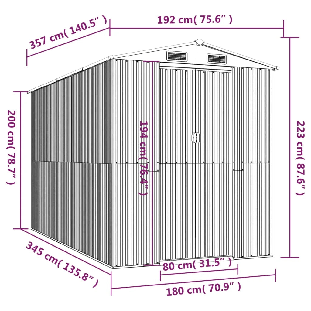 Casetta da giardino cabina ripostiglio casetta da esterno robusta casetta per attrezzi colore chiaro 192 x 357 x 223 cm acciaio zincato marrone 02_0022304