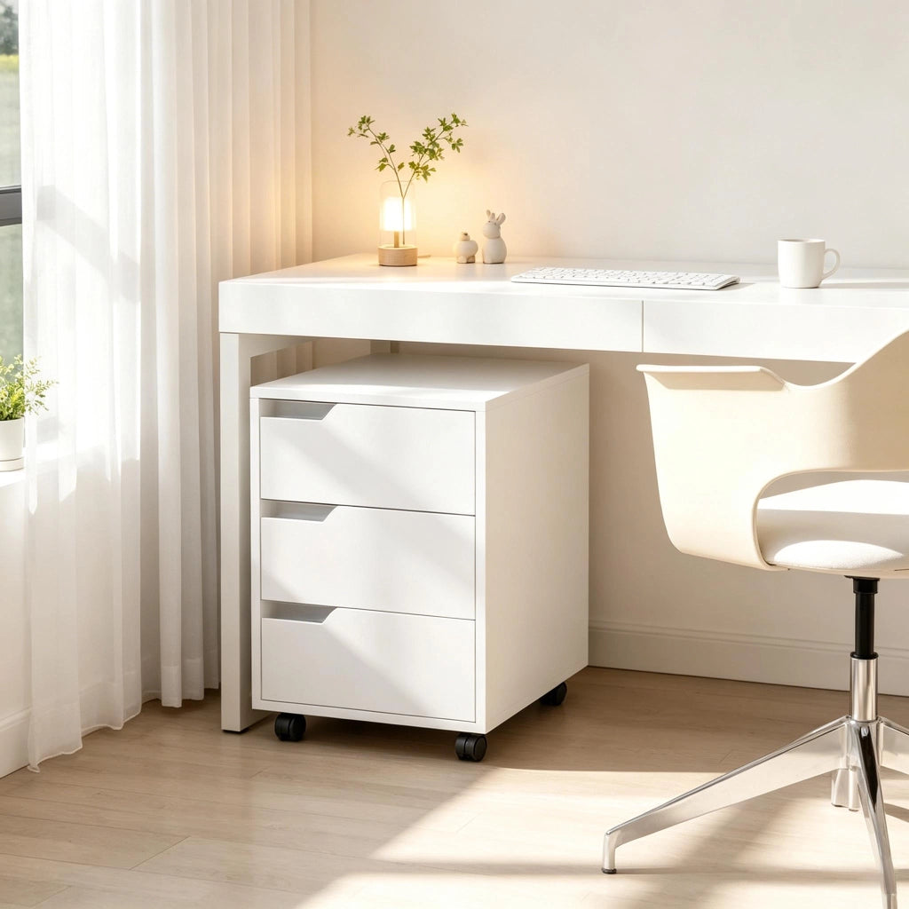 CASSETTIERA MOBILE CON 3 CASSETTI 40x50x57,5 cm BIANCA MDF E METALLO