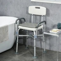 Sedia Doccia ad Altezza Regolabile con Braccioli e Cuscino Rimovibile 53.5x52x80-90 cm, Bianca