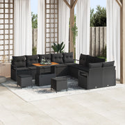 Set di Divani da Giardino con Cuscini 13 Pezzi Nero Polyrattan Acacia