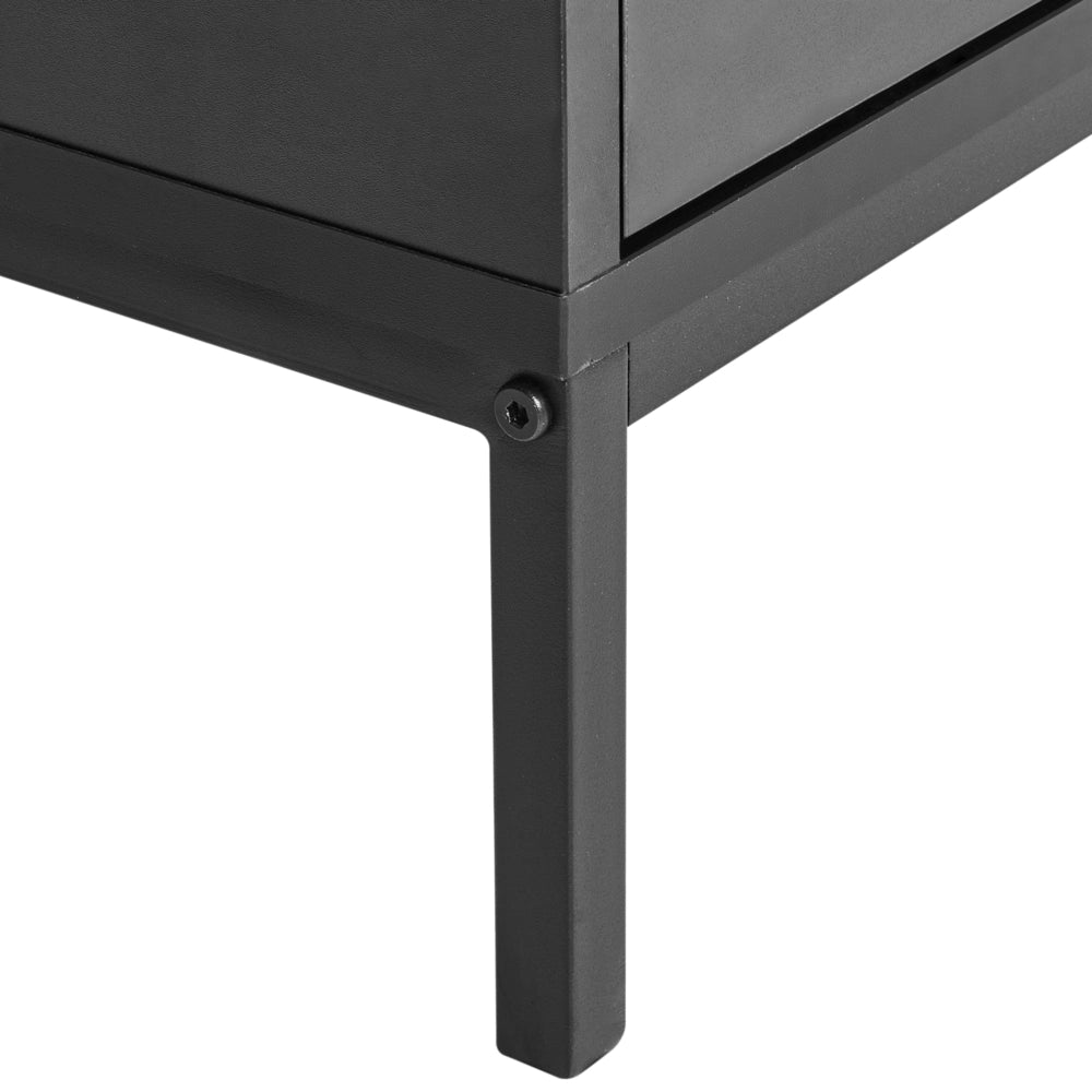 Credenza in truciolato nero in vetro temperato con ripiani gambe in ferro Sala da pranzo Elegante