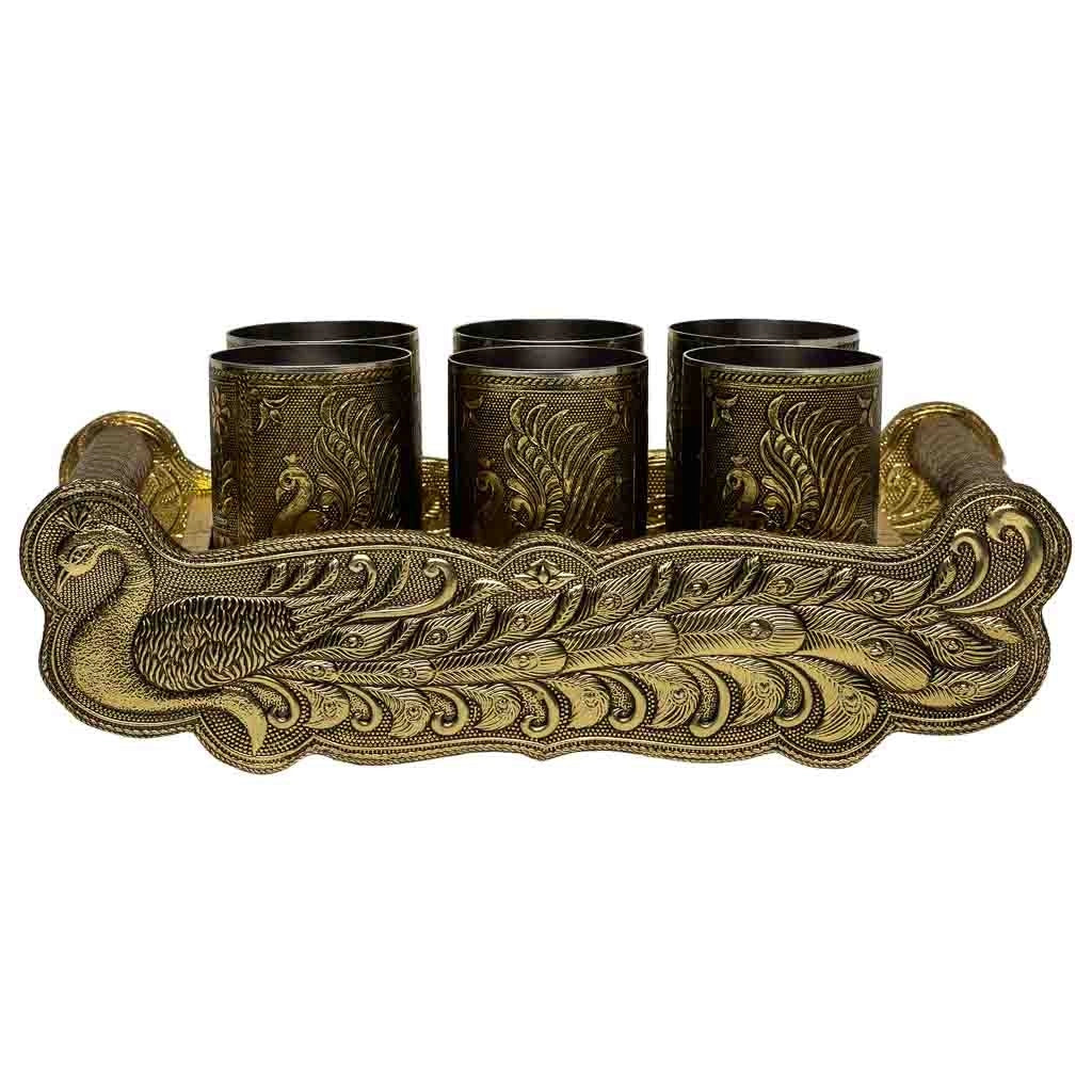 Vassoio in metallo goffrato oro 25x13x6h