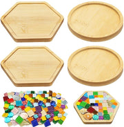 Set di supporti in legno per mosaico 4 pezzi per adulti, supporti per mosaico in legno con tessere di mosaico, supporti per mosaico creativi in legno, regali fatti a mano (rotondo esagono)