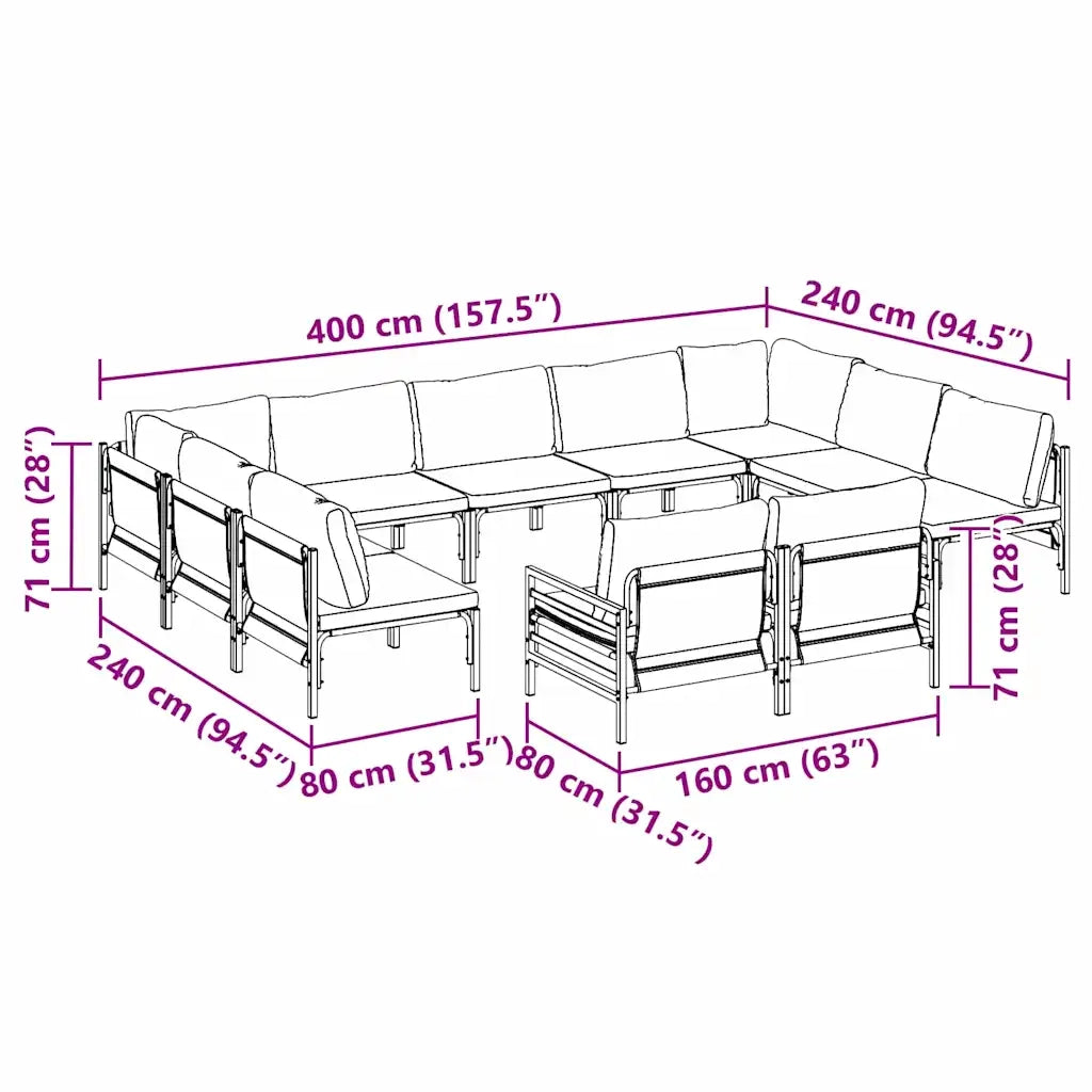 vidaXL Set Divano da Giardino 11 pcs Antracite Acciaio