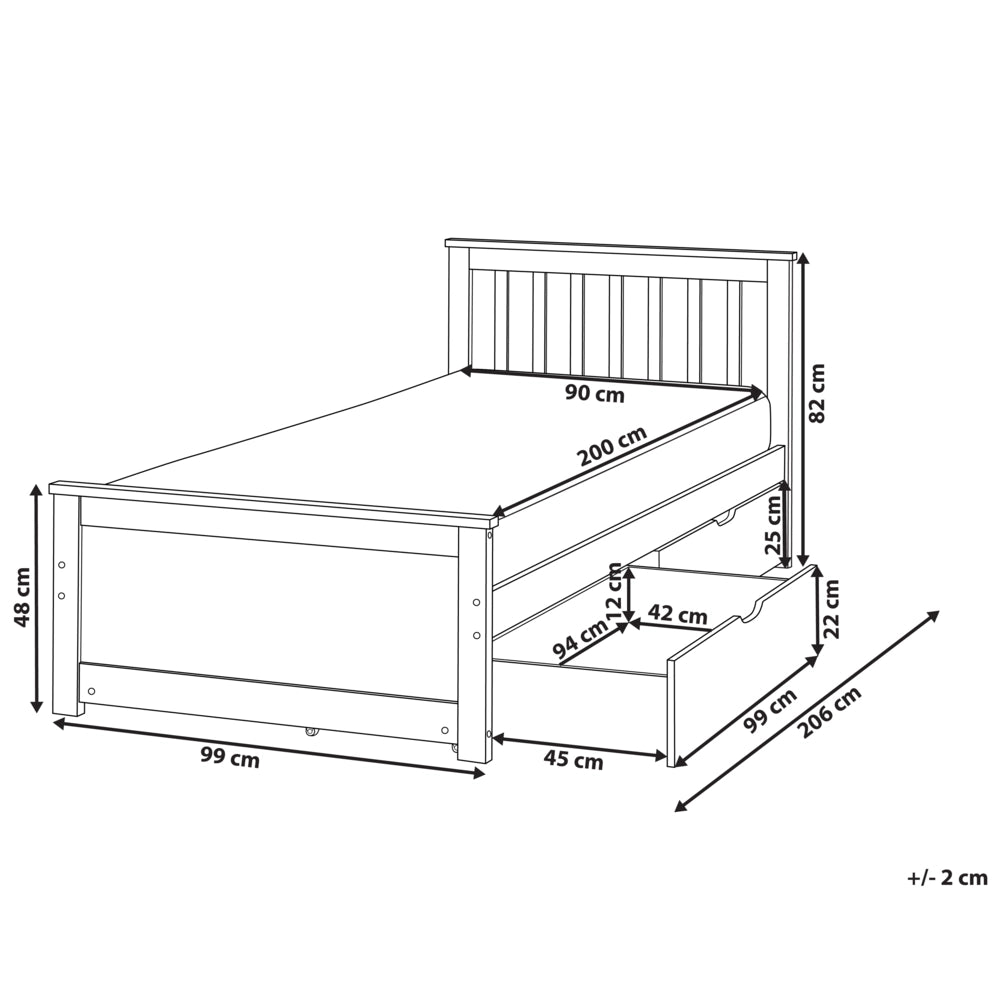Letto in legno di pino bianco Dimensioni singole 90 x 200 Testiera a doghe minimalista