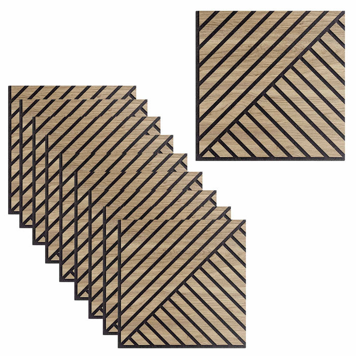 Set 10 Pannelli Decorativi Fonoassorbenti 58x58 cm in MDF Decoro D Obliquo Doppio Rovere Aurora
