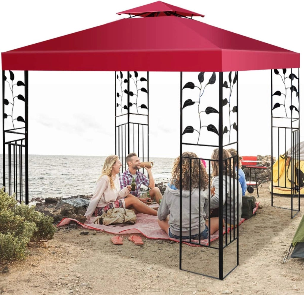 Tetto Gazebo di Ricambio per Gazebo, 3 x 3 m, per Giardino, Balcone, Spiaggia, Impermeabile, Doppio Tetto, Vinaccia
