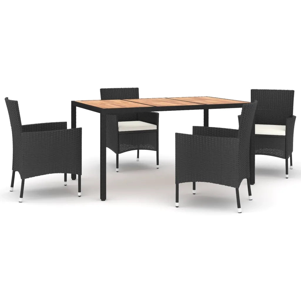 Set da Pranzo da Giardino 5 pz | Set Salotto da Giardino Nero con Cuscini in Polyrattan