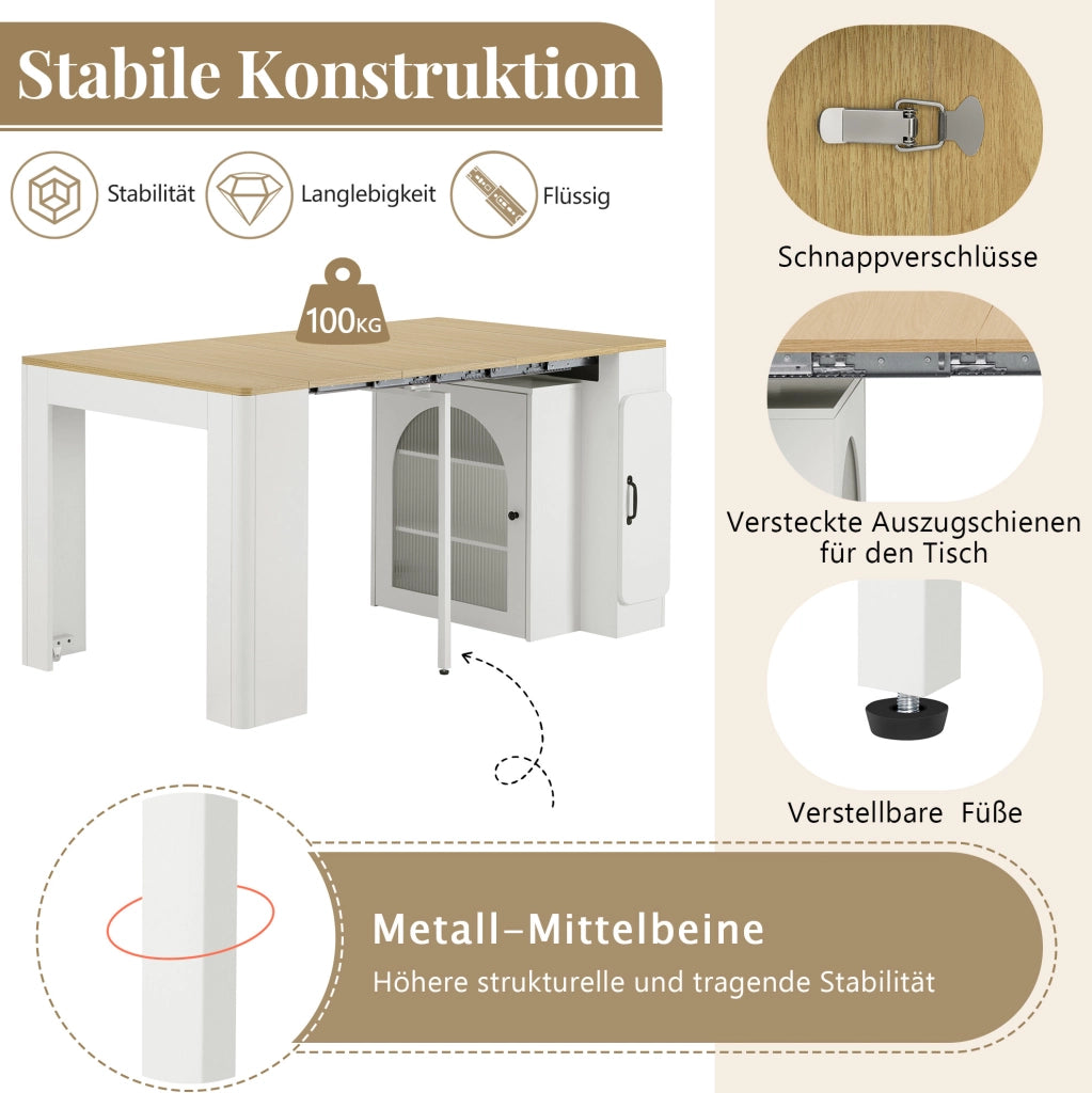 Tavolo estensibile con isola cucina, LED, prese USB/Type-C