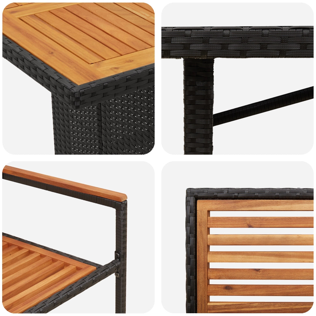 Set da Pranzo da Giardino in Rattan Sintetico Nero Acacia 9 Pezzi