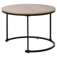 Set di 2 Tavolini da Salotto Rotondi, Tavolini Impilabili in MDF e Metallo, Design Salvaspazio, Tavolo Grande: 50 x 70,5 cm, Tavolo Piccolo: 45,5 x 44 cm, Naturale