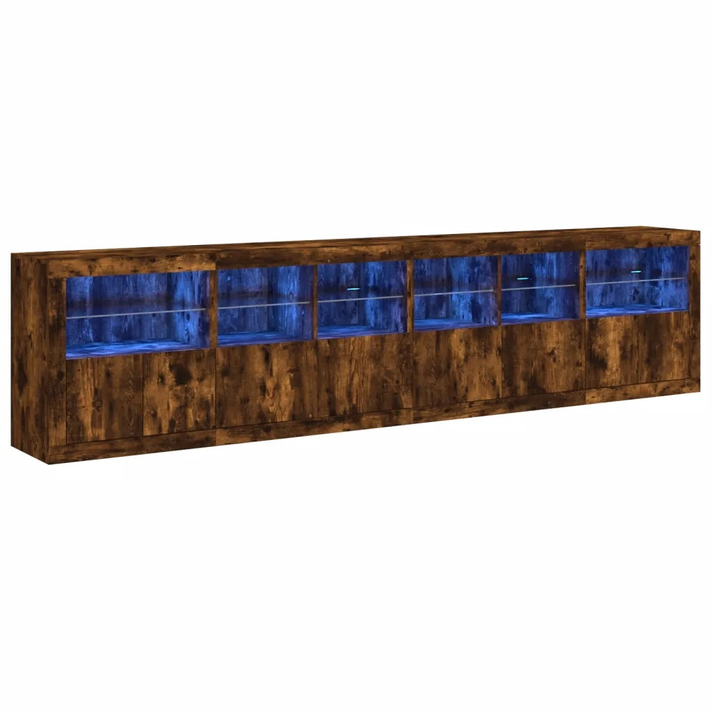 Credenza con Luci LED Rovere Fumo 283x37x67 cm 3209020