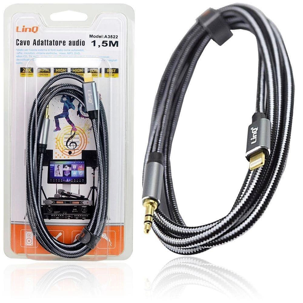 Trade Shop - Cavo Audio Iphone Da Lightning A Jack Maschio Da 3,5 Mm Intrecciato 1,5 Mt A3522 -
