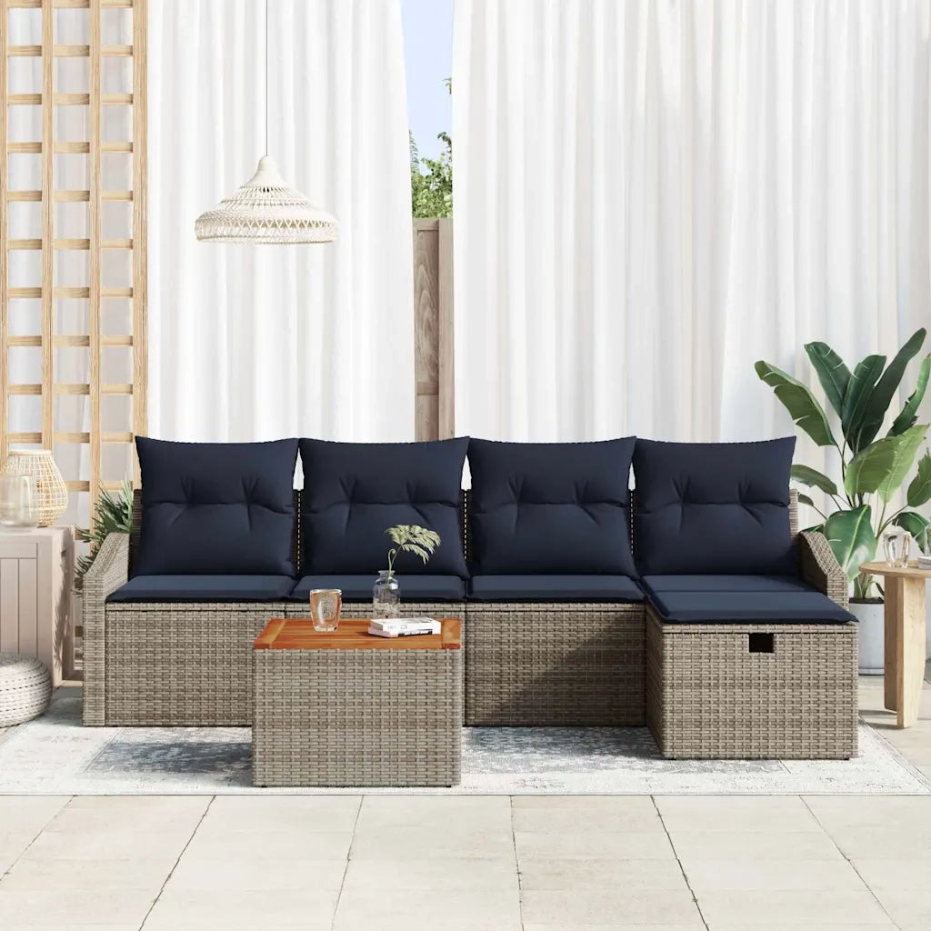 Set Divano da Giardino con cuscino 6 pcs Grigio Poly Rattan 3360895