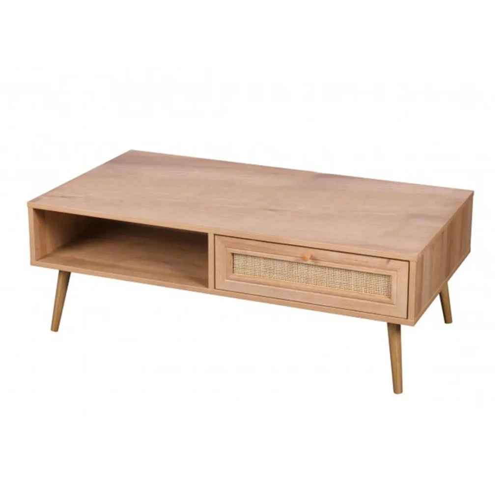 Tavolino basso ALTA in rovere chiaro - Design scandinavo e pratico vano portaoggetti
