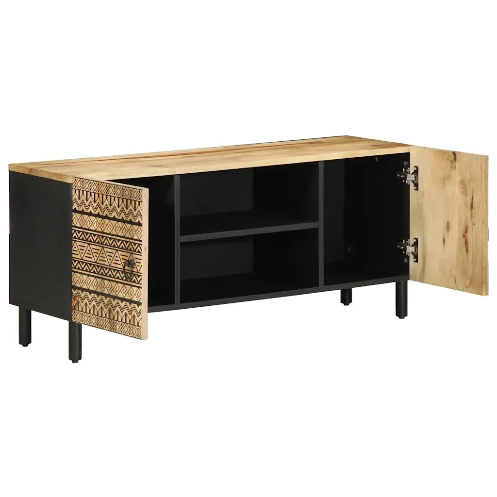 Mobile Porta TV Nero 105x33,5x46 cm Legno Massello Mango Grezzo 4018628