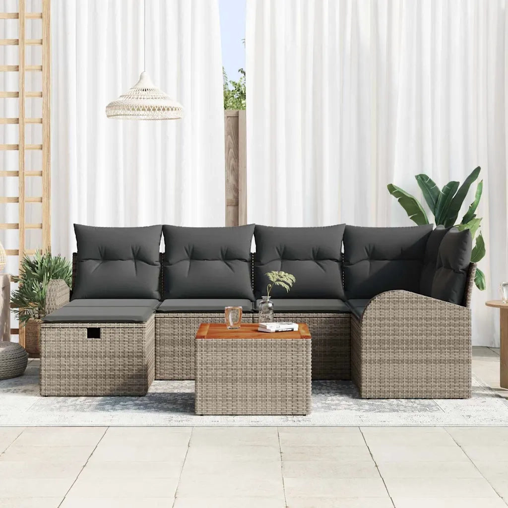 Set Divano da Giardino con cuscino 7 pcs Grigio Poly Rattan