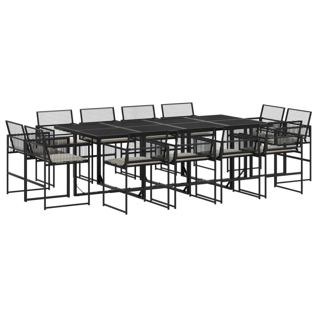 Set da Pranzo da Giardino 13pz con Cuscini Nero in Polyrattan 3295015