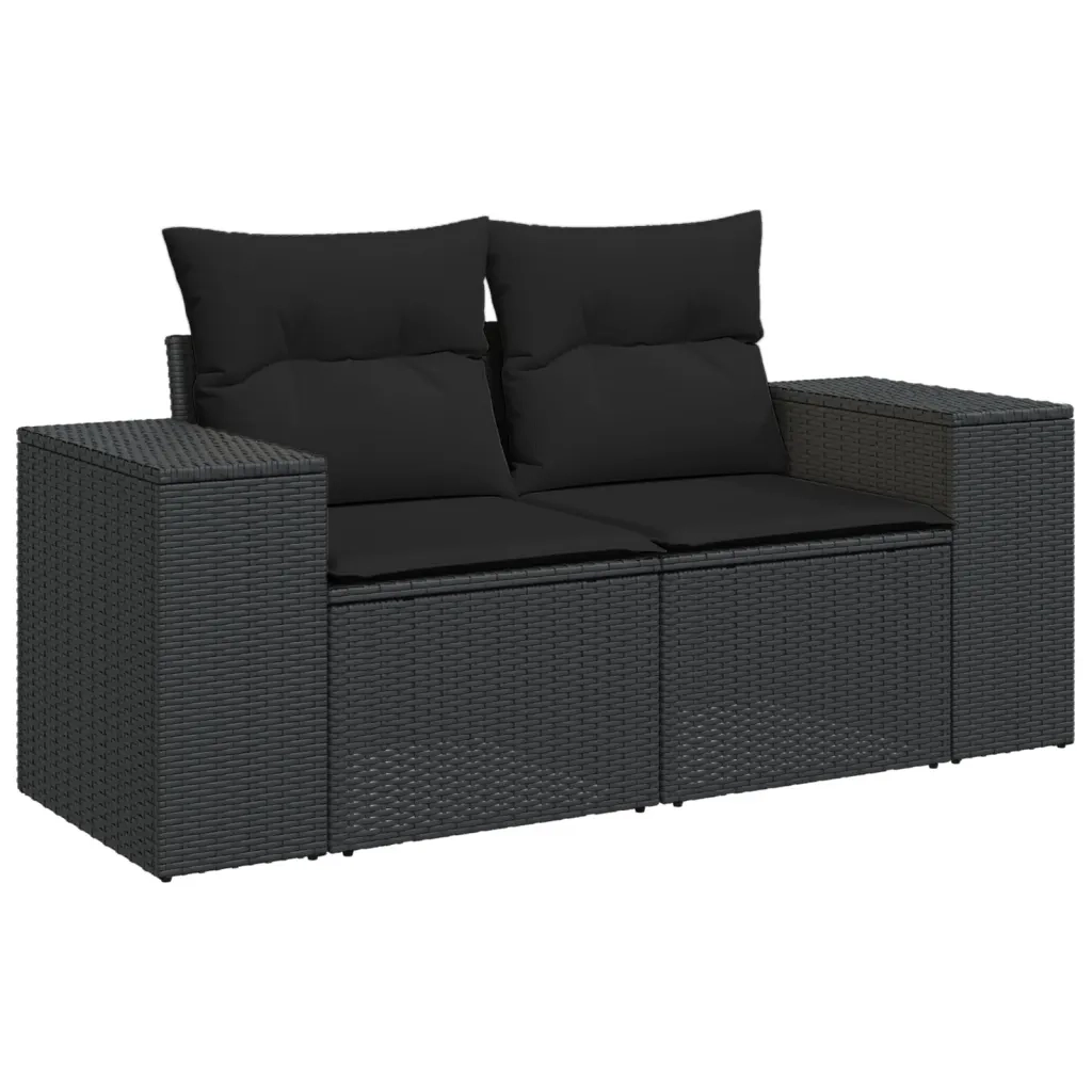 Salotto da Giardino-Set Divani da Giardino 3 pz con Cuscini in Polyrattan Nero 454202