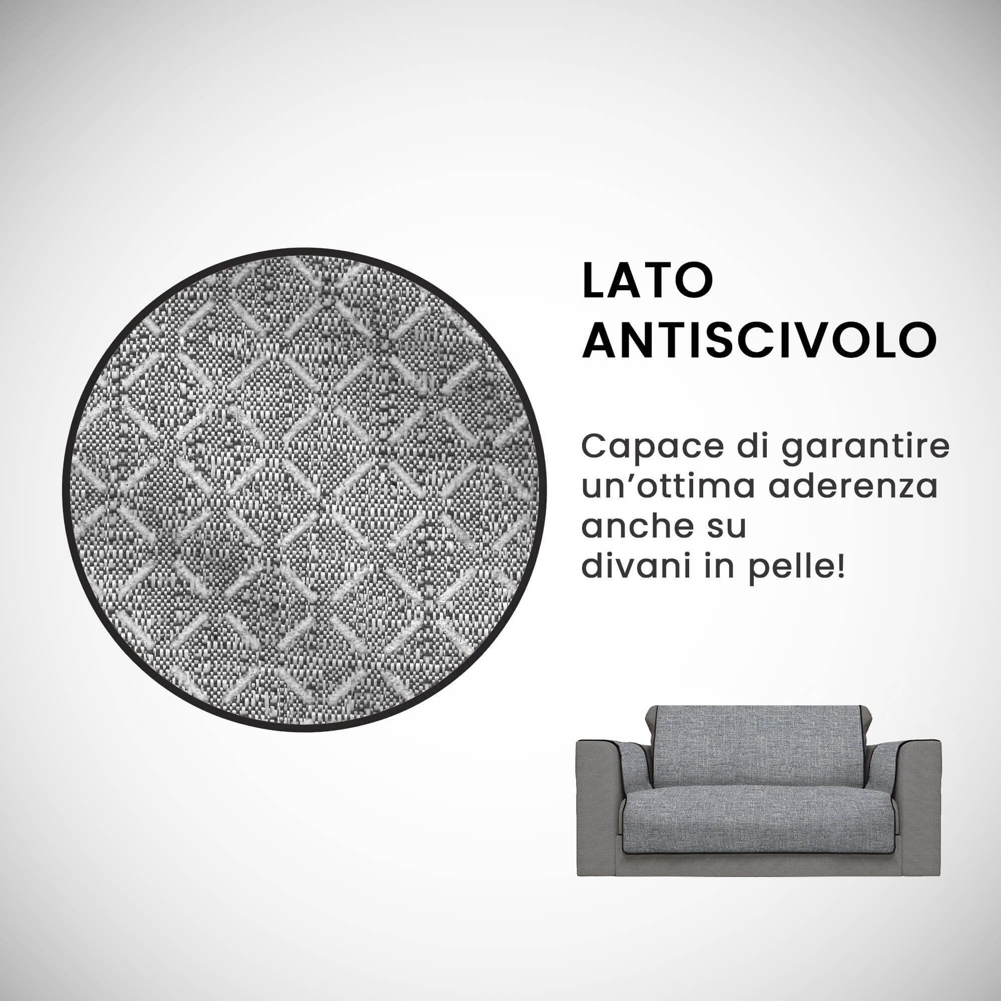 Copridivano con Copri Braccioli Seduta 60 cm in Poliestere Grigio Scuro