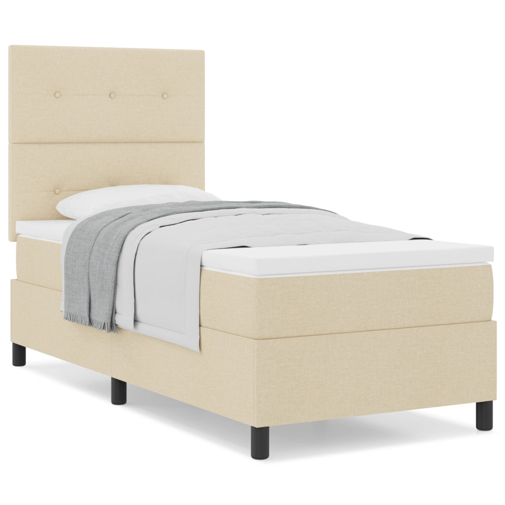 Letto Box Spring con Materasso Crema 100x200 cm Tessuto