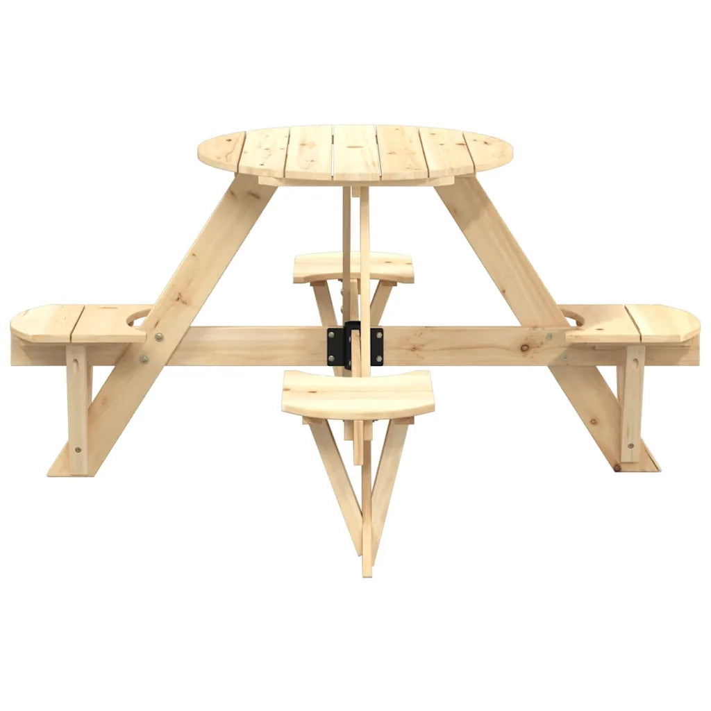 Tavolo da Picnic per 4 Bambini Rotondo con Foro in Legno Abete 4008987